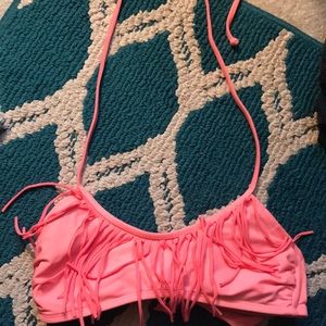 Fringe coral bathing suit top